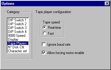 screenshot of tape player configuration dialog