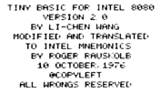 Dr. Wang's Palo Alto Tiny Basic. Copyleft @All Wrongs Reserved
